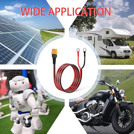 ELFCULB XT60 to O Ring Terminal Cable, 10AWG XT60 Female to O Ring Connector Cable with Tinned Pure Wire for RC Battery Solar Portable Power Power Station and Solar Panel(5FT)