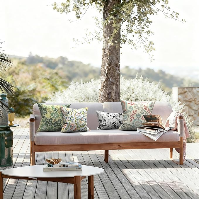 LVTXIII 2 Pack Outdoor Pillow Covers ONLY 18x18 Inch, Water-Repellent Square Decorative Cushion Covers for Patio Furniture, Garden, Sofa, Green Rose