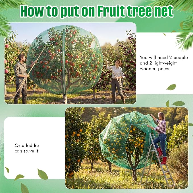 15W x 18L Ft Extra Large Fruit Tree Netting Cover with Zipper and Drawstring, Plant Protection Netting Insect Bird Barrier for Garden Cherry Trees Peach, Keep Birds Squirrels Cicadas Out