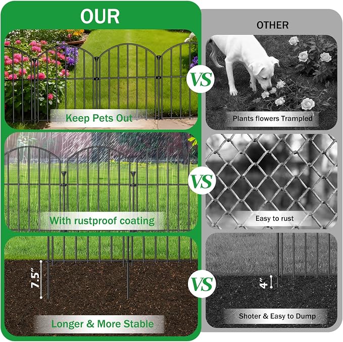 20 Pack Decorative Garden Fence Panels, 17in(H) x 21ft(L), Rustproof Metal No Dig Fence, Animal Barrier for Dogs & Rabbits, Anti Digging Fencing for Flower Bed Edging, Yard, Patio & Outdoor
