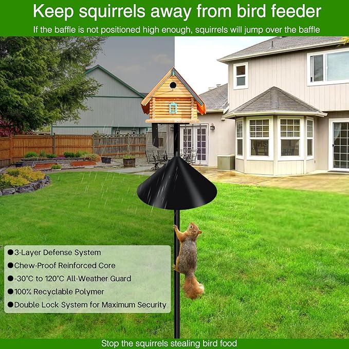 Wider Squirrel Baffle for Bird Feeder Pole, Raccoons Rodents Guard Stopper for Outside Shepherd Hooks, Easy Assembly Baffle for Bird Feeding Pole (19Inch 1 Pack Black)