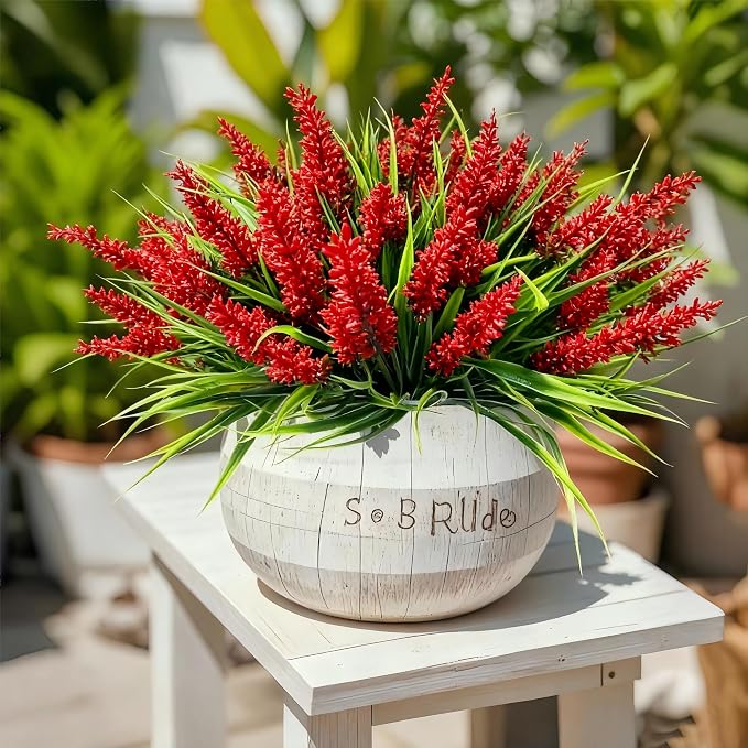 Geegoods Artificial Plants Flowers Outdoor – 24 Bundles Red Faux Flowers UV Resistant, Fake Outdoor Plants for Planters, Window Boxes, Hanging Baskets, Front Porch, Patio, Garden Decor