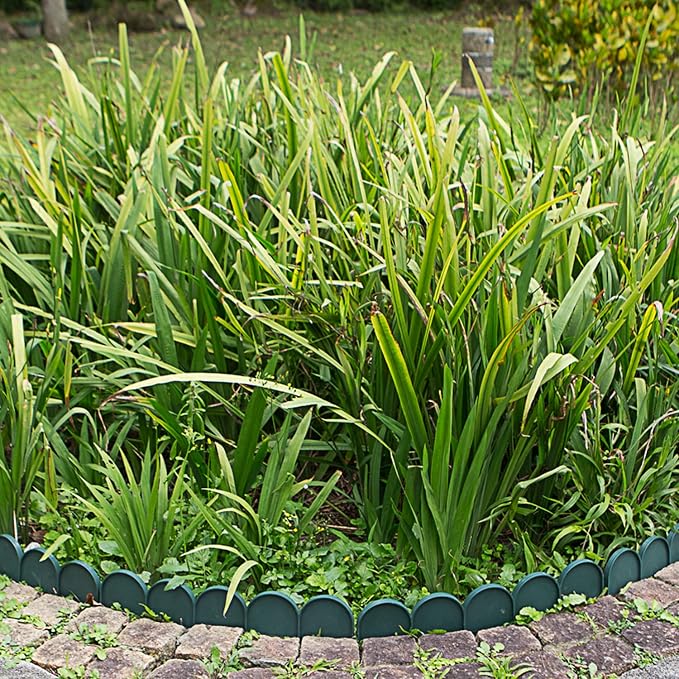 Evelyne Garden Border Edging in Half Round (Semicircle) Arched Design - 15pcs Green Yard Landscaping Fence Liner Lawn Edge Barrier - 20ft. Kit of Decorative Lawn Landscape Panels Elements