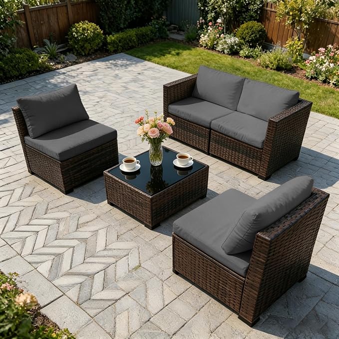 8 Pcs Outdoor Cushion Covers, Replaceable Waterproof Patio Furniture Covers, Outdoor Furniture Sofa Couch Covers with Zippers, Cover Only (8Pcs-Gray, 24 * 24 * 3.15-inch)