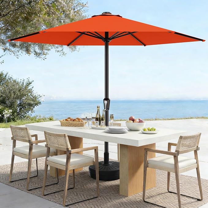 AreShark 11 FT Patio Umbrella for Outdoor, Outdoor Table Umbrella with Push Button Tilt and Crank, Outdoor Patio Umbrellas with 6 Sturdy Ribs, Patio Umbrellas for Market, Garden, Pool (Orange)