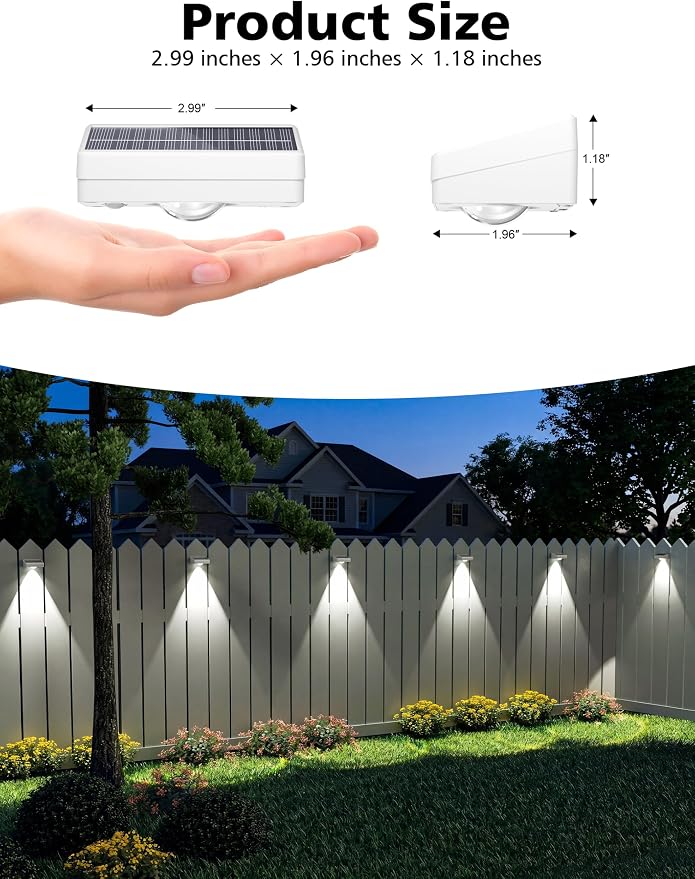 VOLISUN Solar Fence Lights with Remote Control, Fence Lights Solar Powered, IP65 Waterproof LED, RGB Color Changing Solar Light for Fence, Yard, Wall, Backyard (8 Pack,White)