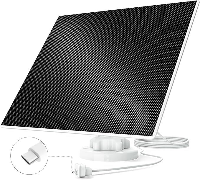 Dzees Solar Panel for USB-C Port Security Camera SPD3, Continuous Power Supply for PTZ D3 5W Rechargeable Battery Security Camera, 10ft Charging Cable with Waterproof Silicone Plug