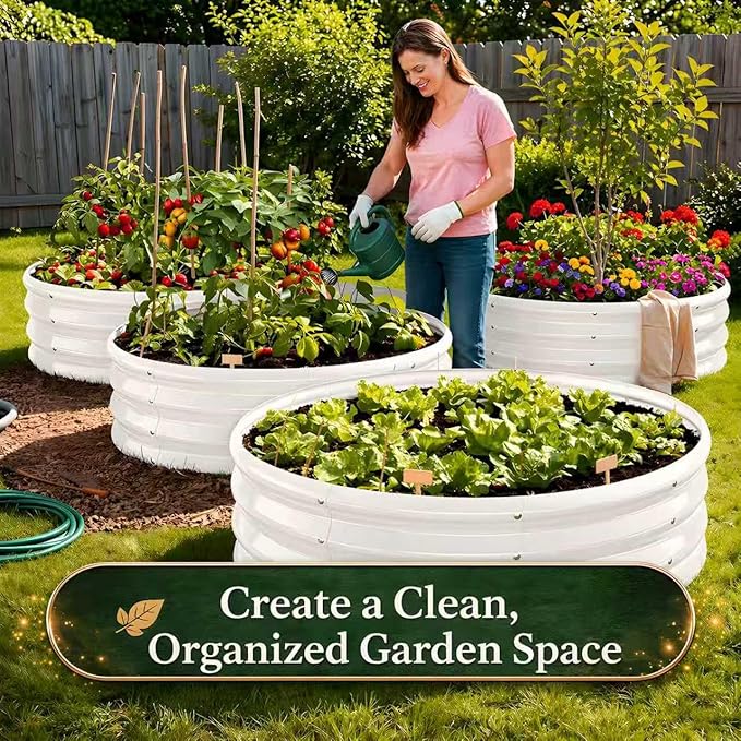 Premium Round Raised Garden Bed, 6FT Large Thickened Galvanized Metal Planter Box, 0.7mm Reinforced Rust-Resistant, Easy DIY Assembly Above Ground Gardening Bed for Vegetables, Flowers & Herbs
