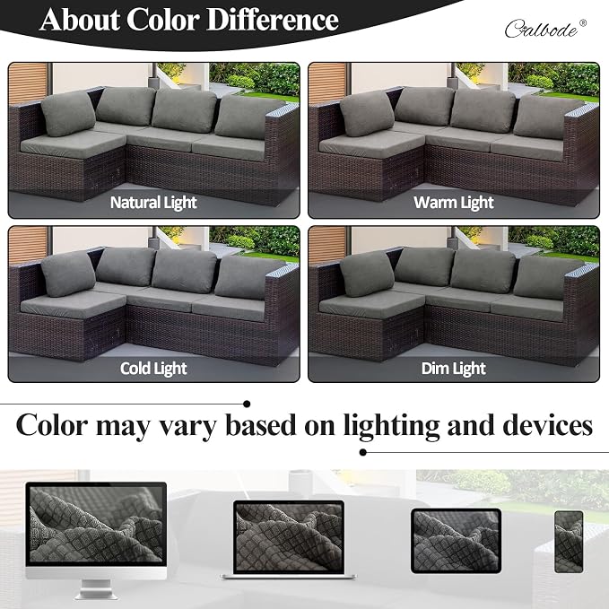 CALBODE 14Pcs Outdoor Stretch Cushion Covers,Waterproof Outdoor Chair Cushion Covers for Patio Furniture, Washable Jacquard Couch Covers Replacement for Patio Furniture(Grey, Cover Only)