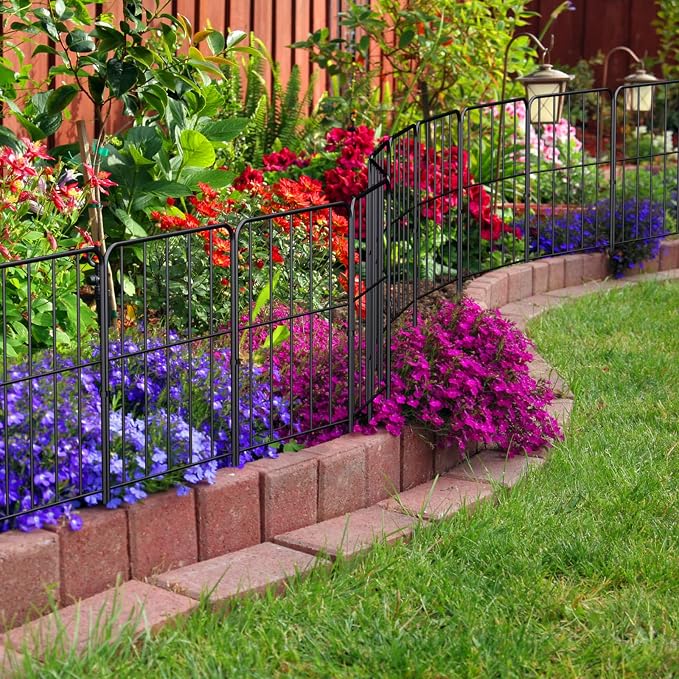 OUSHENG Decorative Garden Fence 10 Pack, Total 10ft (L) x 24in (H) Rustproof Metal Wire Fencing Border Animal Barrier, Flower Edging for Landscape Patio Yard Outdoor Decor, Square
