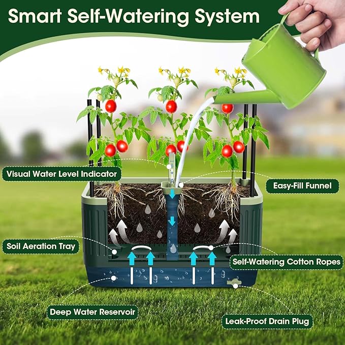 51" Self Watering Planter Box with Trellis, Tomato Planter Trellis for Raised Garden Bed, Tomato Cage with Visual Water Indicator, Indoor Outdoor Tomato Cages for Garden Patio
