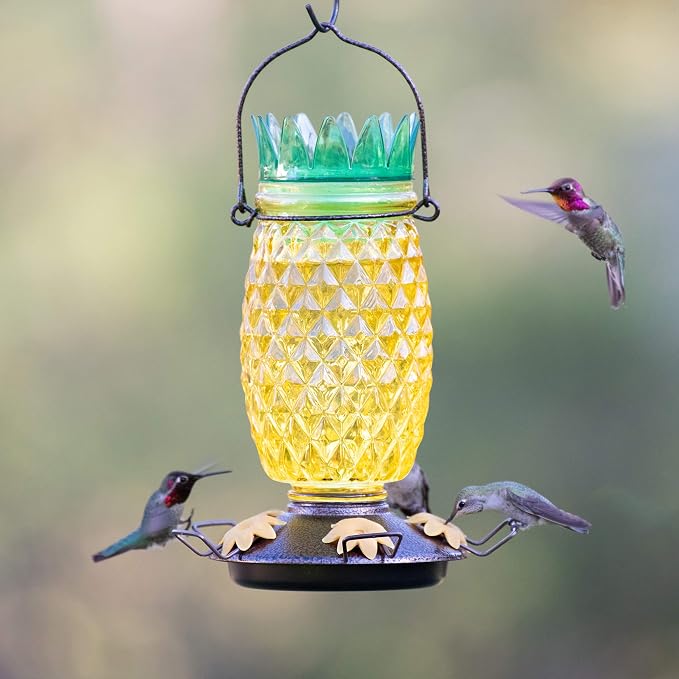 Perky-Pet Pineapple Top-Fill Glass Hummingbird Feeder - 28 oz Nectar Capacity - 9110-2 - Trendy Bird Feeder Outdoors - Feed Humming Birds - Outdoor Decor - Easy to Fill and Clean - 2 Pack