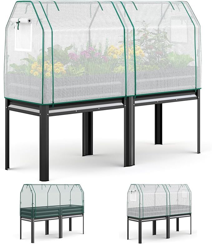 King Bird Large Raised Garden Bed with Cover & Netting Galvanized Elevated Planter Box with Legs 72×23×55 in for Backyard, Patio, Balcony, 700lb Capacity, Dark Grey