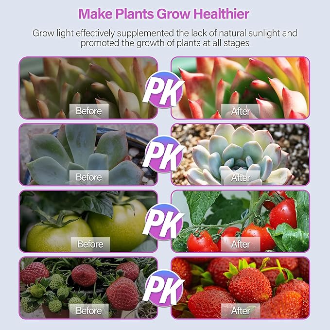 iPower LED Grow Lights for Indoor Plants, Full Spectrum Plant Growing Lamp with Red Blue LEDs, 10-Level Dimmable, Auto On Off with 6/9/12H Timer, 1 Tubes