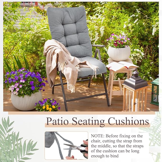 Juexica 4 Sets Outdoor Patio Chair Cushions Seat High Back Tufted Pillow Replacement Rocking Chair Cushions Pads for Patio Summer Seasonal Indoor Home Office(Gray)