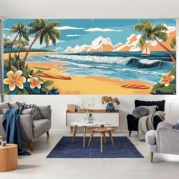 7 * 16FT Summer Palm trees Garage Door Cover Decorations Sunset Palm Trees Garage Door Banner for Outdoor Indoor Summer Party Photography Backdrop