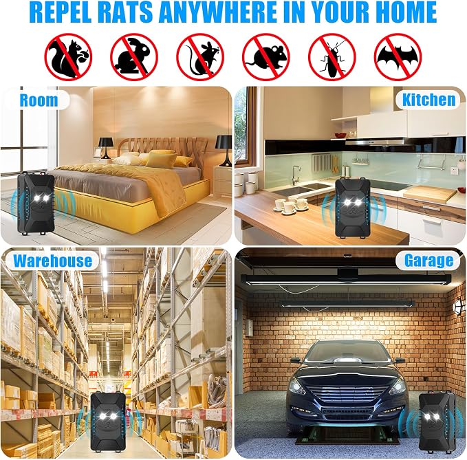 Upgraded Rodent Repellent for Car Engines Ultrasonic Mouse Deterrent for Rat Mice Squirrels Battery Operated Car Rodent Repellent Under Hood Rat Deterrent for Attic Barn Garage Indoor Outdoor,2 Pack
