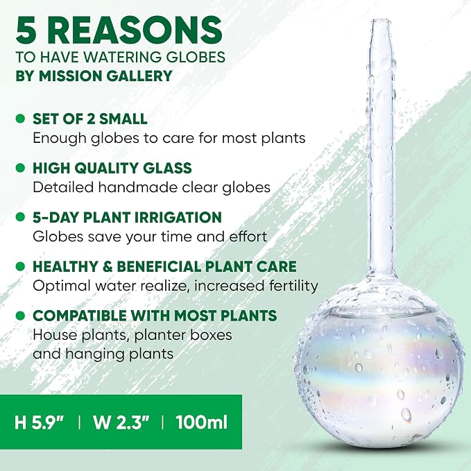 Clear Plant Watering Globes Set of 2 - Small Self Watering Globes for Indoor & Outdoor Plants - Automatic Glass Watering Bulbs for Daily Use, Plant Watering Devices