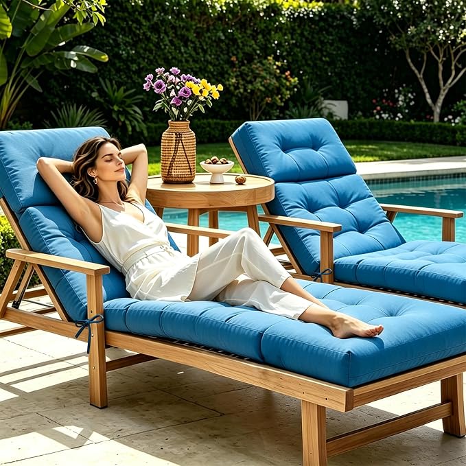 Non-Slip Outdoor Chaise Lounge Chair Cushion, Waterproof 74.4 x 22 x 4.7 Inches Lounge Chair Cushion for Outdoor Patio Furniture with Ties, Pool Chaise Lounge Cushions Replacement, Royal Blue