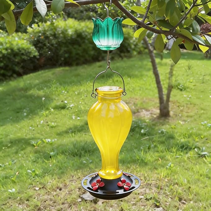 Glass Ant Moat for Hummingbird Feeder - 2PC x 3 OZ Gradient Turquoise Tulip Insect Guard with Large Capacity