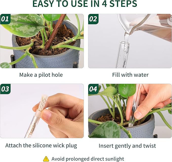 Soilagua 13 oz Extra Large Wick-Controlled Plant Watering Globes, Self Watering Globes for Everyday and Vacation Use, Iridescent Glass Water Bulbs, Automatic Plant Waterer, 2 Pack