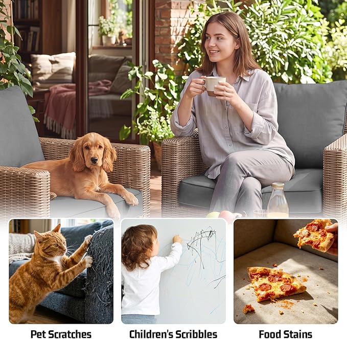 4pcs Outdoor patio cushion covers replacement, 24" zippered outdoor cushion covers waterproof, UV Resistant & Washable patio furniture cushion covers waterproof for Patio Sectional, Lght Grayi