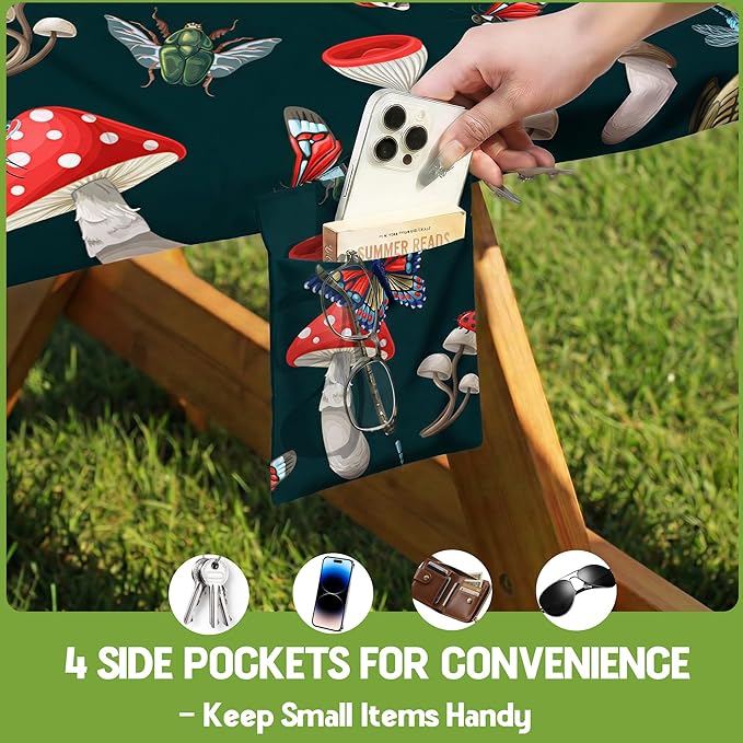 Picnic Table Cover with Bench Covers Elastic Tablecloth Camping Essentials Table Cloth Outdoor Glamping Cool Fun Unique Ideas Birthday Camping Gifts for Mother Mama Mommy Mom from Daughter Son Black
