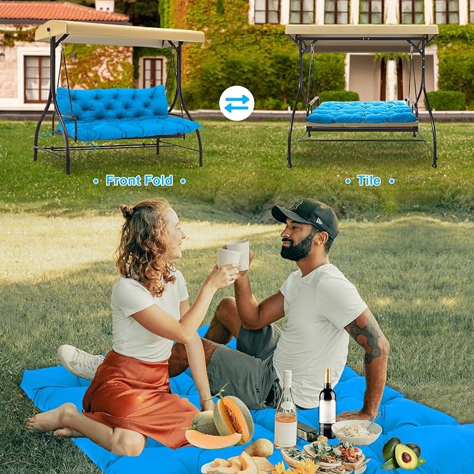 Porch Swing Cushions 2 Seater Replacement Thicken 5" Waterproof Swing Cushions for Outdoor Furniture Bench Patio Swing Cushion with Backrest & Ties(Lake Blue 48x40x5inch)