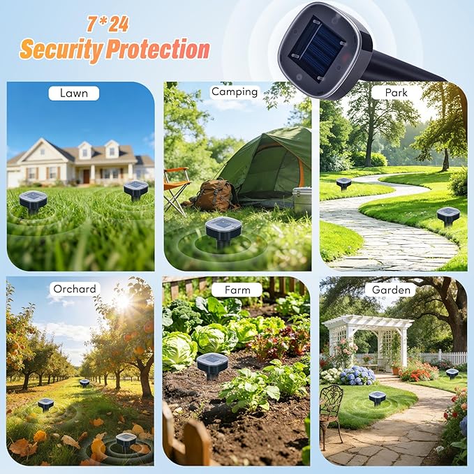 10 Pack Mole Repellent Solar Powered, Snake & Skunk & Vole & Gopher & Armadillo & Rabbit & Groundhog & Chipmunk & Raccoon Repellent for Yard, IP65 Waterproof Ultrasonic Deterrent for Lawns Garden