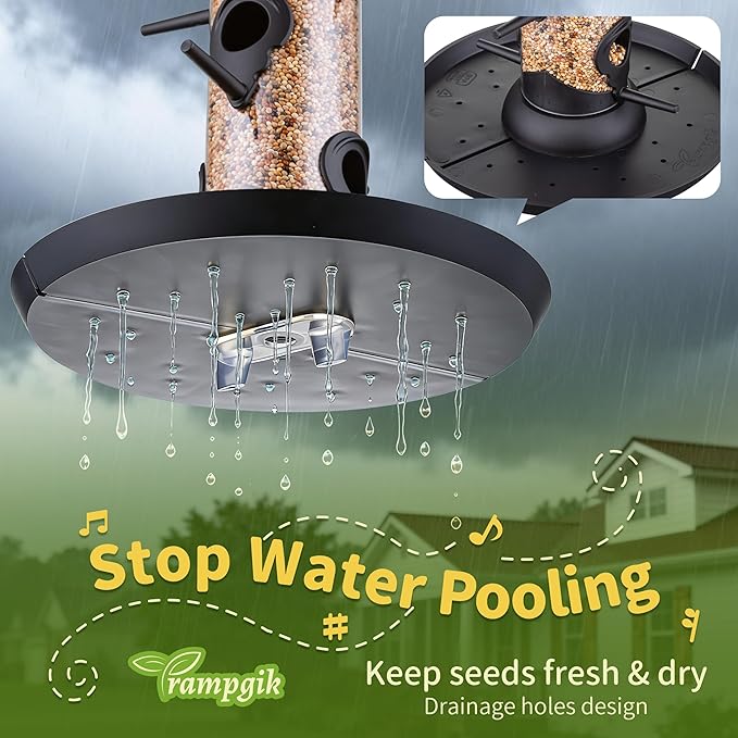 Bird Feeders for Outdoors Seed Catcher,6 Port Wild Bird Feeders with Tray,Bird Feeders for Outside Hanging for Cardinal 13 Inch,Black,Pack of 2