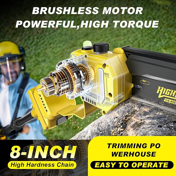 2 in 1 Electric Pole Saws for Tree Trimming,8" Mini Chainsaw Cordless with Extension Pole, Brushless Motor, Auto Oiling,13.8 FT Max Reach Extension Pole for Outdoors Pruning with 2×4.0Ah Batteries