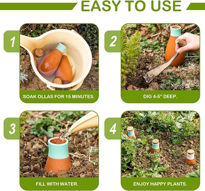 Premium Terracotta Self Watering Spikes – Automatic Bowling Ball-Shaped Plant Watering Tool for Indoor & Outdoor Use, 4 Pack - Perfect for Travel, Vacation, or Garden Care (Fun Bowling Ball Design)