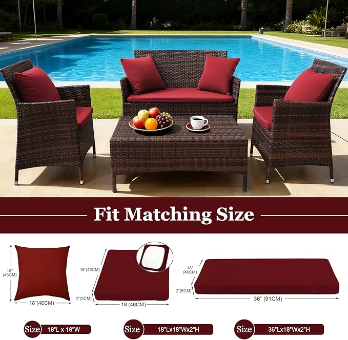 Waterproof 3-Piece Patio Sofa Cushion Cover Set - Replacement Covers for Outdoor Wicker Furniture, Bench & Seat Cushions with 4pcs Throw Pillow Cover