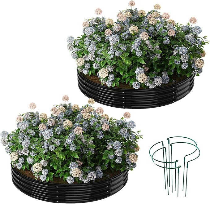 ZFHgarden Galvanized Metal Planter Round Raised Garden Bed Kit for Gardening Outdoor，3x3x1ft 2PC Grow Garden Box Raised Flower Bed，Round Galvanized Planter Outdoor Large Metal Fire Pit Ring Black