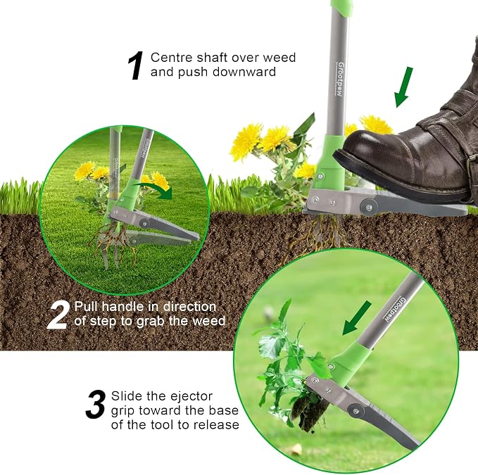 Grootpow WP5 Apex Weeder, Lightweight Weed Puller Tool for Women, Weeding Remover Tool with 3-Claw Stainless Steel, 39-inch Ergonomic Handle, Easily Remove Weeds Without Bending or Kneeling