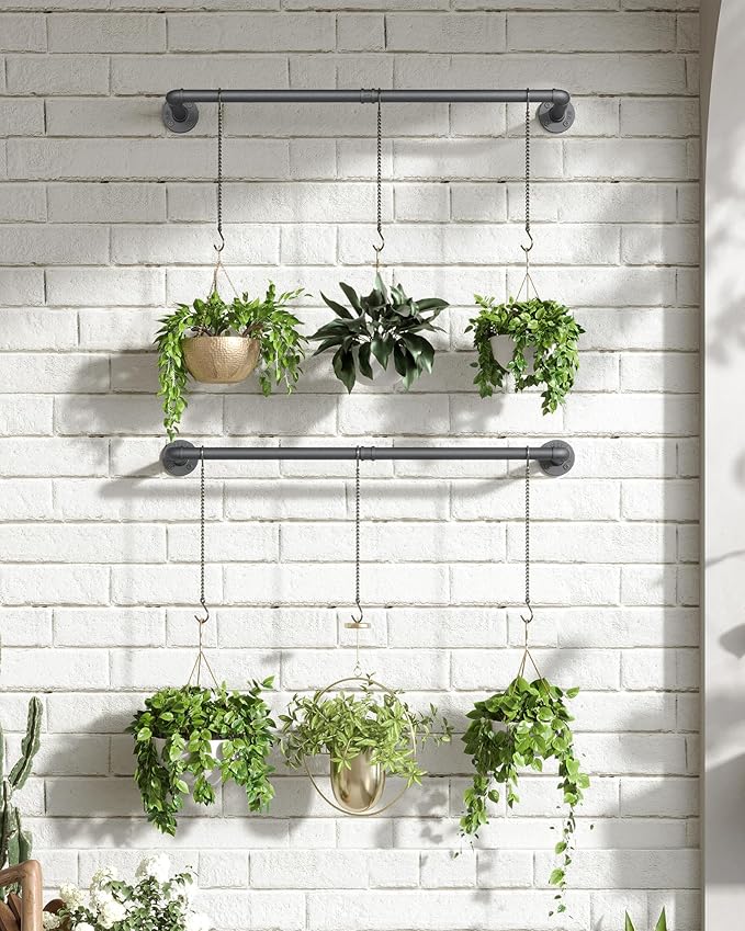 SOFITORG Plant Haning Rod, 2 Pack Hanging Planters for Indoor Plants with 3 Chains, Wall Plant Hanging Bar for Window Celling, 38.2 Inch, Metal Black, Pots Not Included