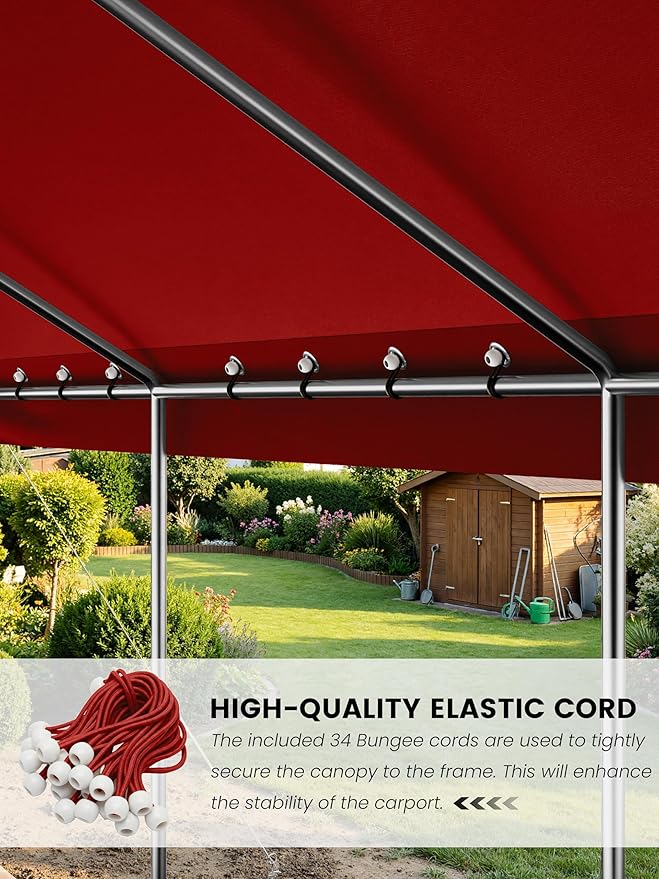 10 x 20 Ft Carport Replacement Cover, Heavy Duty Outdoor Car Tarp Canopy, Waterproof & UV Protected Tear Oxford Tarp with Ball Bungees (Frame is Not Included)