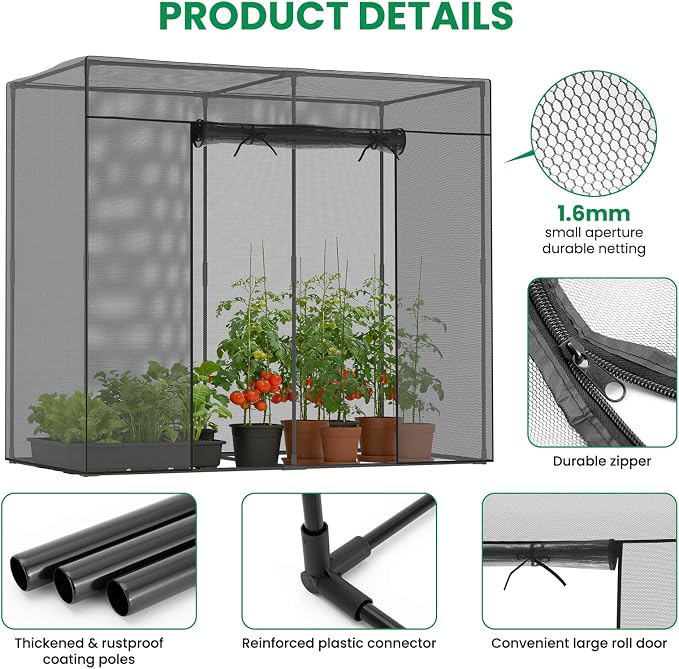 SUNYRISY Garden Plant Netting Crop Cage for Garden Raised Bed, 6.5 x 3.3 x 6 Ft Plant Cover Cage Protectors from Animal for Outdoor Plants with Frame and Zippered Door, Black