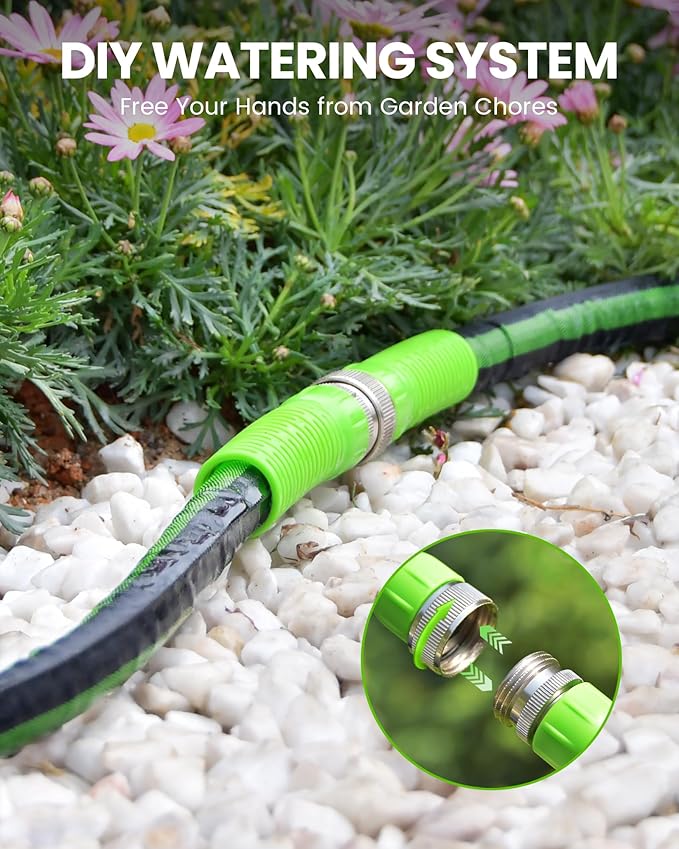 RAINPOINT 100FT Flat Soaker Hose for Garden (50FT x 2 Pack), Flexible & Leakproof Drip Hose with Anodized Aircraft Aluminum Fittings, Saves Up to 80% Water, Green