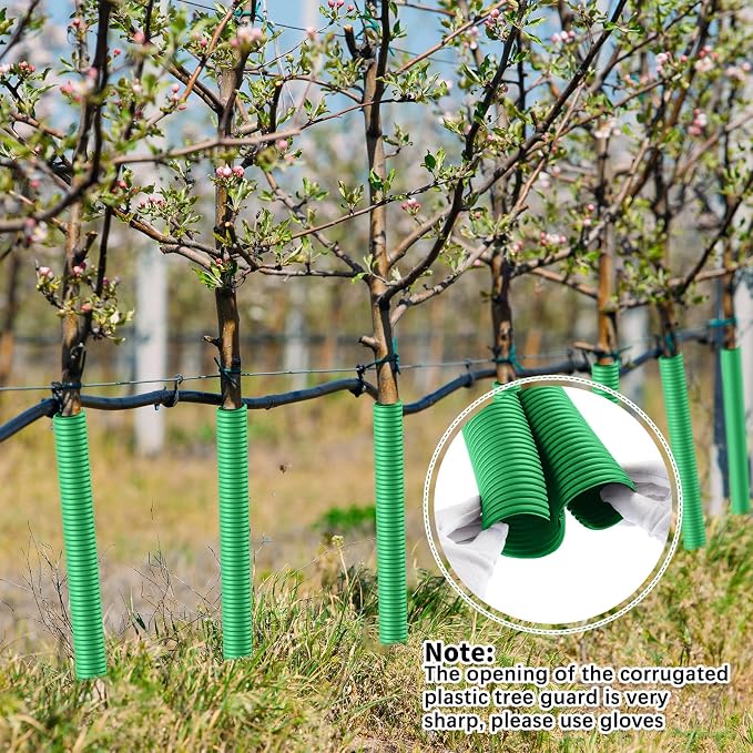 Nuenen 12 Pcs Corrugated Tree Guards, Long 15.75 Inch Diameter 1.96 Inch Pp Tree Trunk Protectors, Tree Bark Protector Tube Wraps for Saplings Plants Seedlings Deer Rabbit Cats Rodents Mowers (Green)