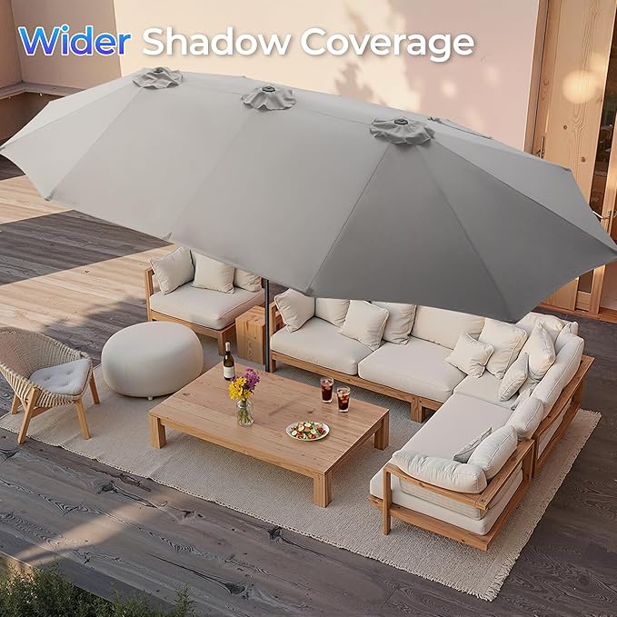 SUPERJARE 15FT Outdoor Umbrella for Patio, Double sided Pool Umbrellas with Fade Resistant Canopy, Large Table Umbrella for Deck, Market, Backyard - Gray(No Base)