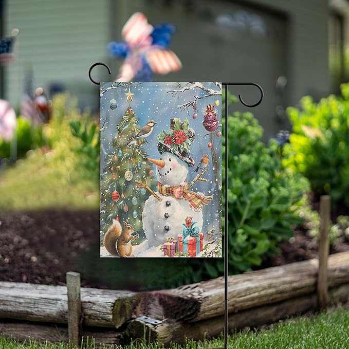 Winter Snowman Christmas Tree Garden Flag Snow Snowflakes Double Sided Flags House 28" x 40",Xmas Santa New Year Seasonal Garden Flags Yard Banner Funny Animal Outdoor Decoration