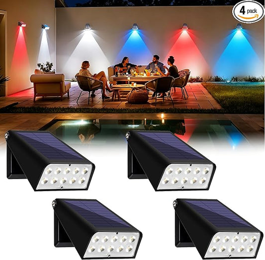 Solar Lights Outdoor Waterproof, 6-Mode RGBW Color Changing, Father's Day 4th of July Decor Gift, 90° Adjustable, Auto On/Off for Fence, Patio, Garden, Yard, Pathway, Porch (4-Pack)