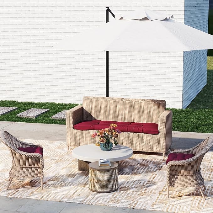 Outdoor Chair Cushions Set of 2, 19x19x4 Inch Seat Pads with Ties for Patio Wicker Chairs Garden Dining Chair, Indoor Outside Use, Fade-Resistant & Waterproof, Burgundy