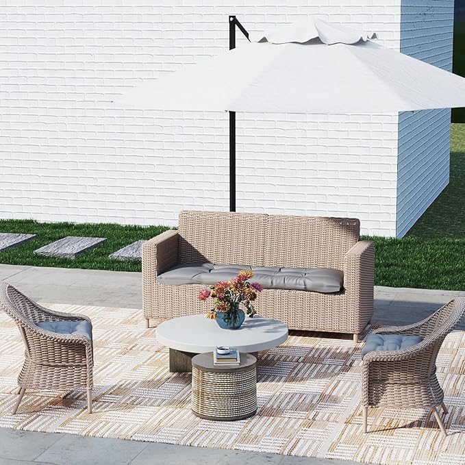 Outdoor Chair Cushions Set of 2, 19x19x4 Inch Seat Pads with Ties for Patio Wicker Chairs Garden Dining Chair, Indoor Outside Use, Fade-Resistant & Waterproof, Light Gray