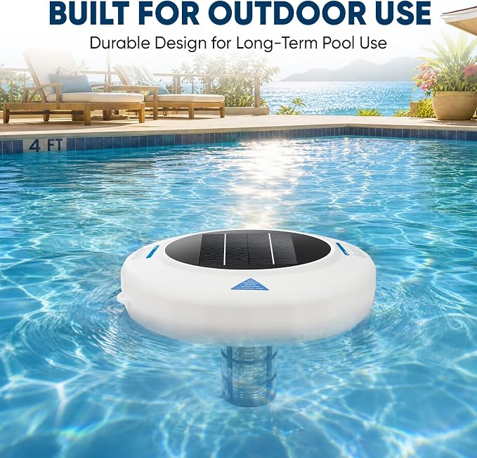 New Upgraded Solar Pool Ionizer for Above Ground & Inground Pools Up to 45,000 Gallons, Floating Solar Pool Cleaner with Copper Anode, Low Maintenance Pool Water Clarifier for Clear Pool Water