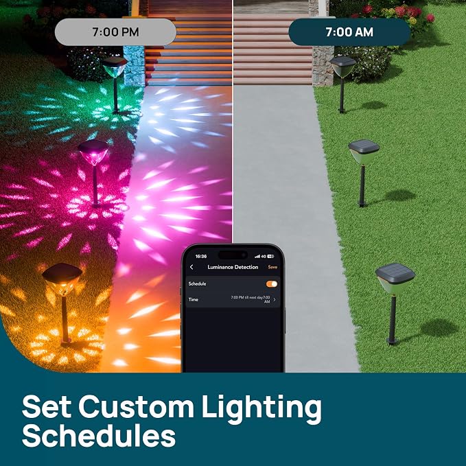Linkind Smart Solar Pathway Lights SP6, in-App Pattern Switching Solar Lights Outdoor, USB&Solar Charging, Cool/Warm White/Color-Changing Landscape Lighting, Easter Decor for Yard, Patio, 1 Pack