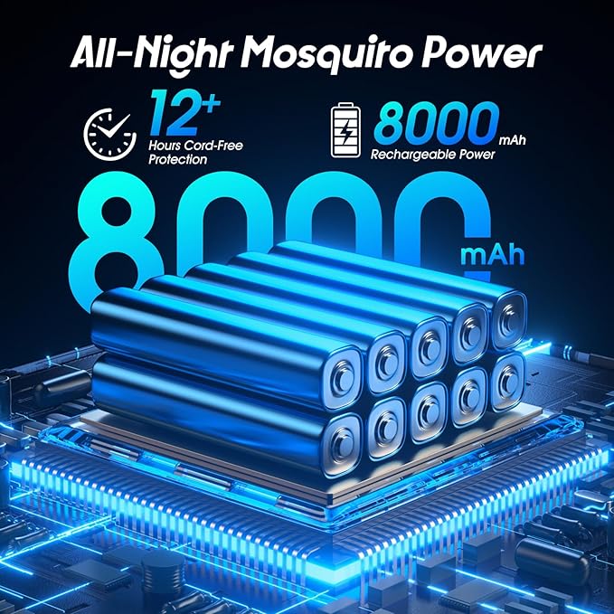 Bug Zapper Outdoor, 2-in-1 Mosquito Zapper with Attraction Light & Airflow Trap, 12H Long-Lasting Rechargeable Cordless Fly Zapper, Auto ON/Off, IPX5 Waterproof or Patio, Camping, Garage