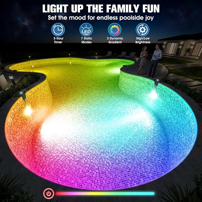 Solar Pool Lights for Inground Pools,Upgraded Solar Lights with LCD Pool Thermometer, Underwater Submersible Led Light for Pool Accessories, Swimming Pool Lighting with 10 Light Modes, 2PC
