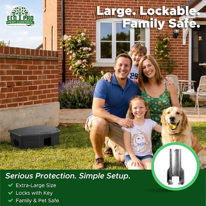 Mouse Bait Station 2 Pack Large Size, Tamper-Resistant Lockable Bait Boxes Indoor Outdoor, Large Rodent Bait Box with Key, Reusable Weather-Resistant Pest Control
